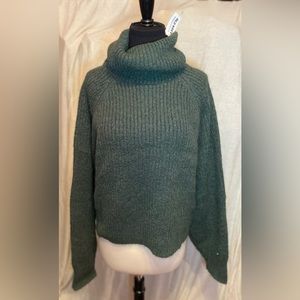 Green Cropped Turtleneck Sweater